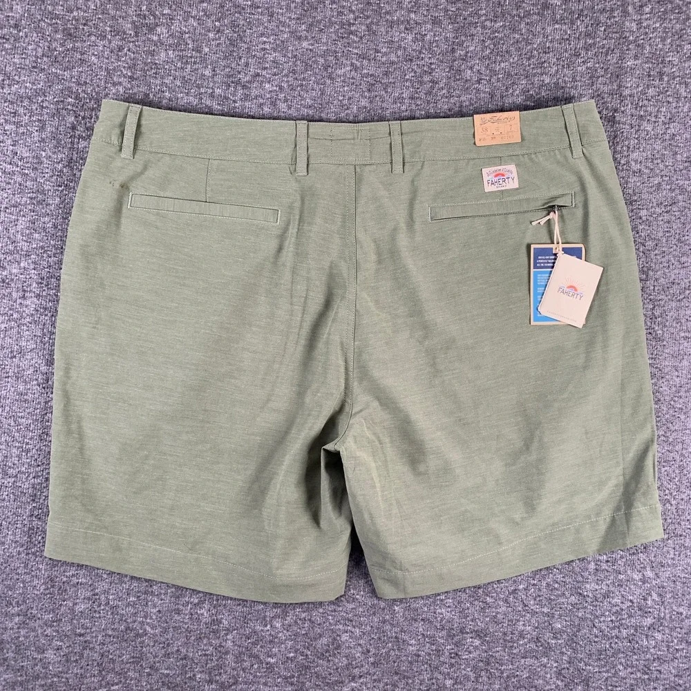 Faherty All Day Shorts Men 38x7 Olive Belt Loop Green Preppy Coastal Beach NEW
